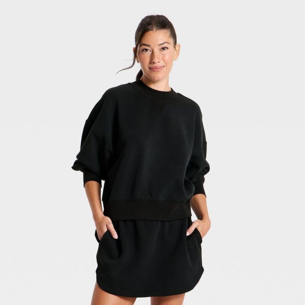 Women's Airy Sleek Pique Crewneck Sweatshirt - All In Motion Dark Green M